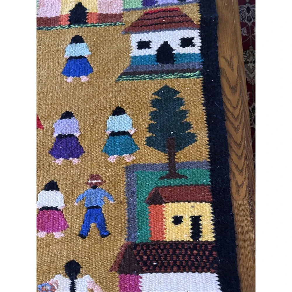 Mexican Folk Art Wall Tapestry Rug Handwoven Ethnic Southwest Decor 42